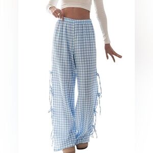 Gingham Side Tie Bow Detail Long Pant